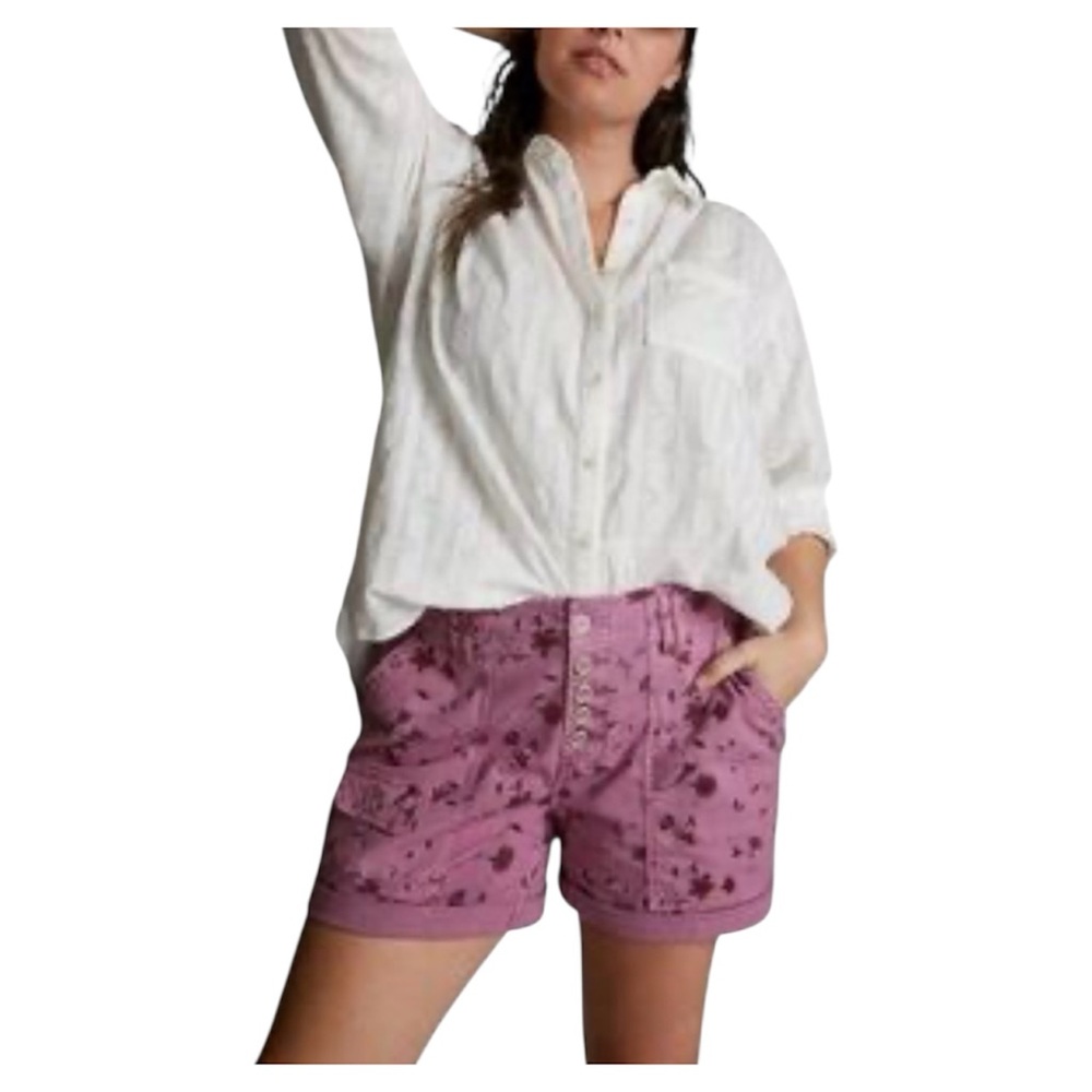 Anthropology the wanderer Floral High Waisted Button Fly Utility Cargo Shorts 27